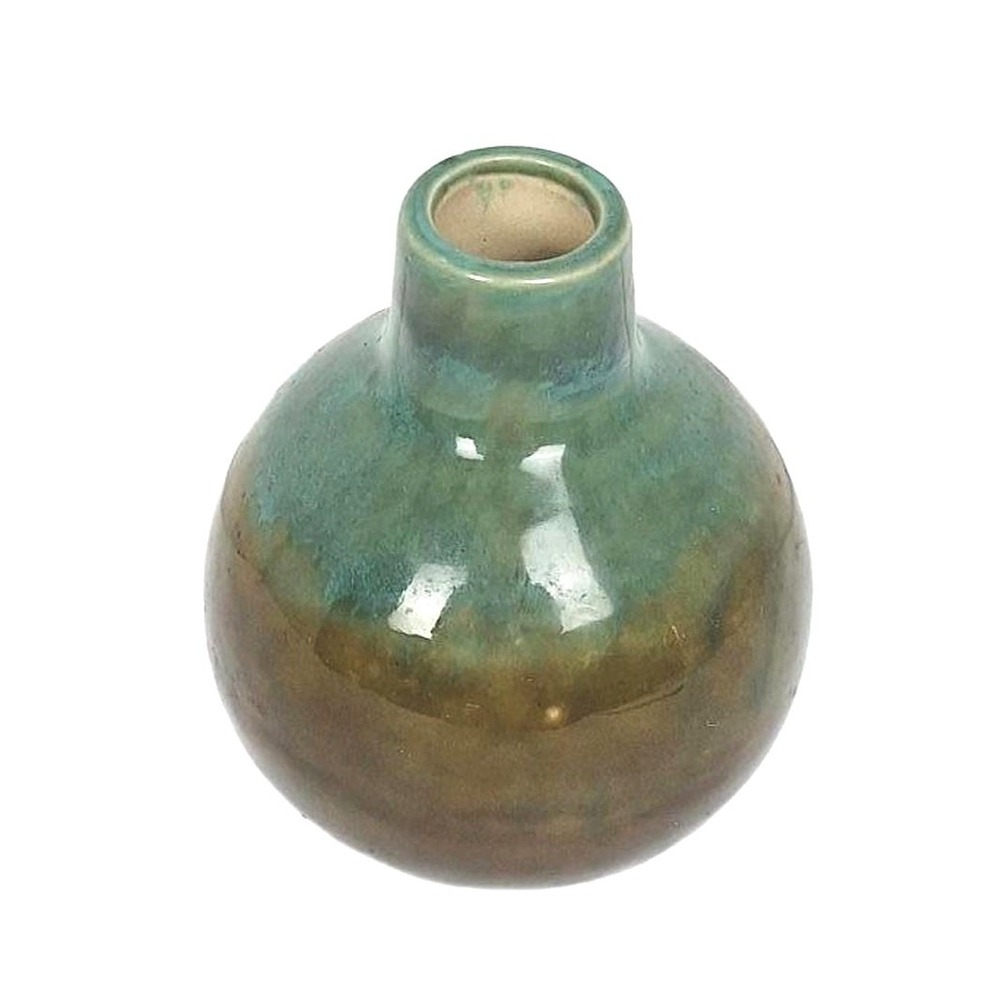 Teal‎ Brown Accent Bud Vase, 4" Tall, Artistic Ceramic Decor Vintage